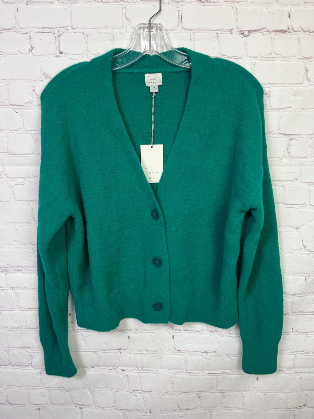a new day Green Fuzzy Cardigan Sweater Size Small